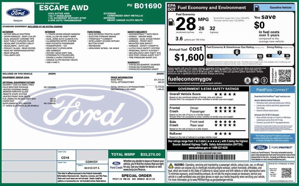 used 2023 Ford Escape car, priced at $24,544