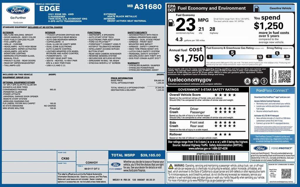 used 2021 Ford Edge car, priced at $23,128