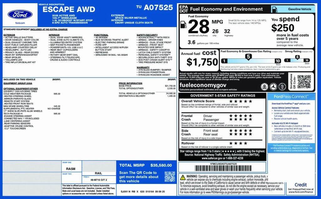 new 2026 Ford Escape car, priced at $32,472