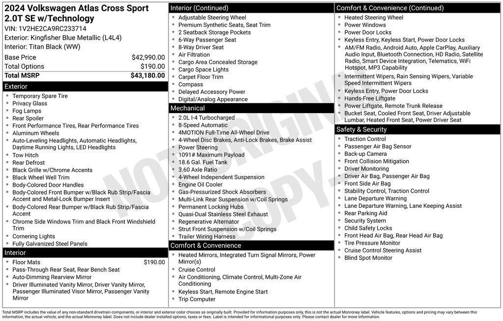 used 2024 Volkswagen Atlas Cross Sport car, priced at $34,400