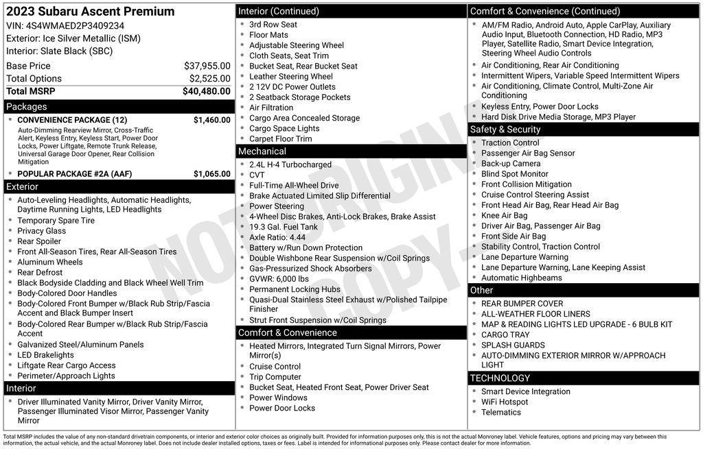 used 2023 Subaru Ascent car, priced at $28,200