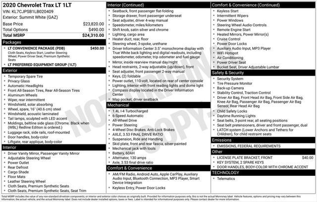 used 2020 Chevrolet Trax car, priced at $16,900