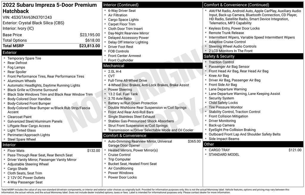 used 2022 Subaru Impreza car, priced at $19,900