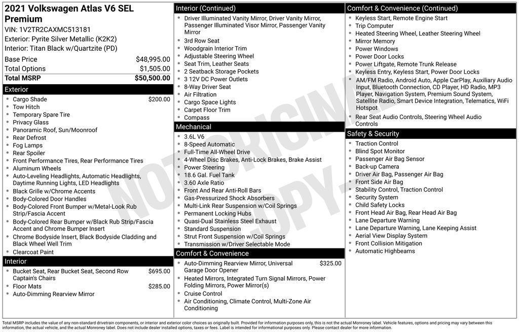 used 2021 Volkswagen Atlas car, priced at $26,400