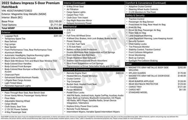 used 2022 Subaru Impreza car, priced at $23,500
