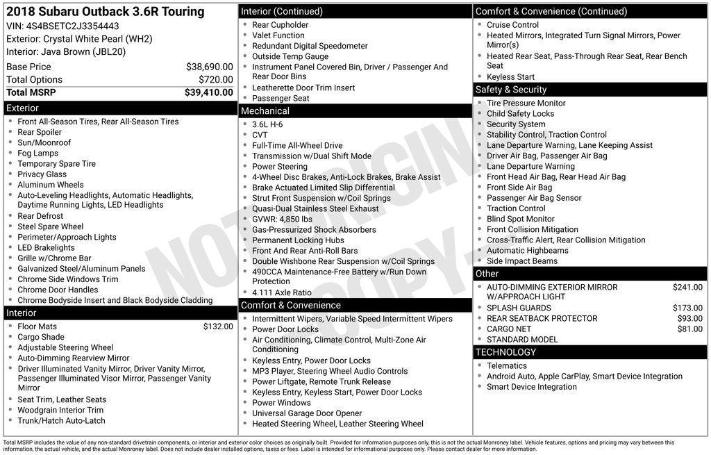 used 2018 Subaru Outback car, priced at $18,500
