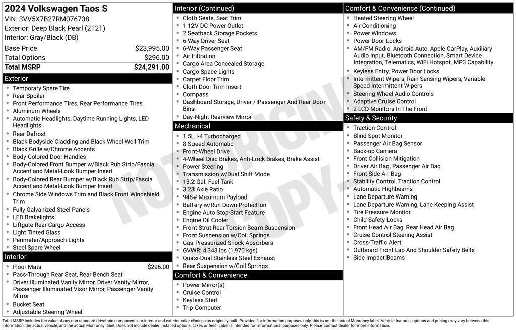 used 2024 Volkswagen Taos car, priced at $21,549