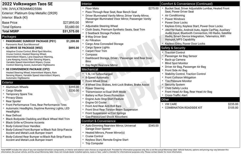 used 2022 Volkswagen Taos car, priced at $22,700