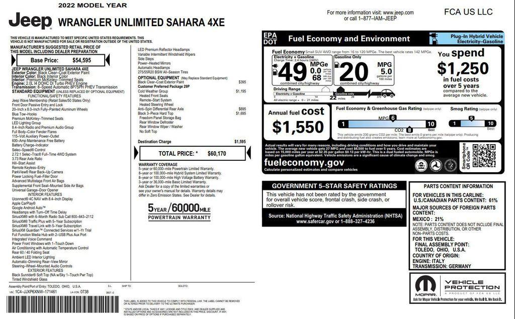 used 2022 Jeep Wrangler Unlimited 4xe car, priced at $35,000