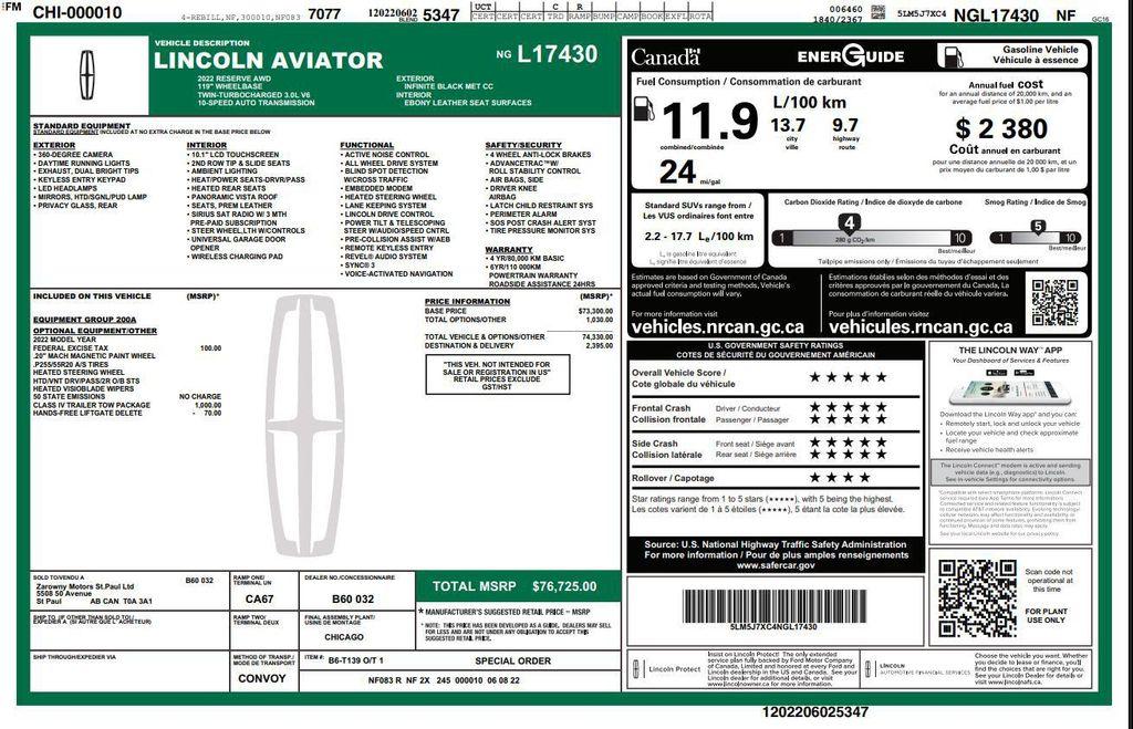 used 2022 Lincoln Aviator car, priced at $44,000