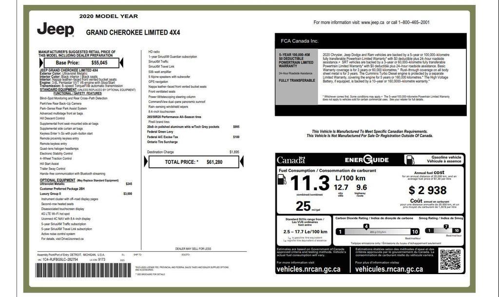 used 2020 Jeep Grand Cherokee car, priced at $26,500