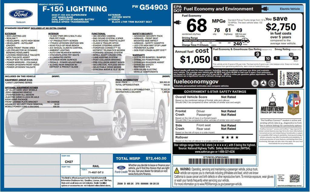 used 2023 Ford F-150 Lightning car, priced at $43,000