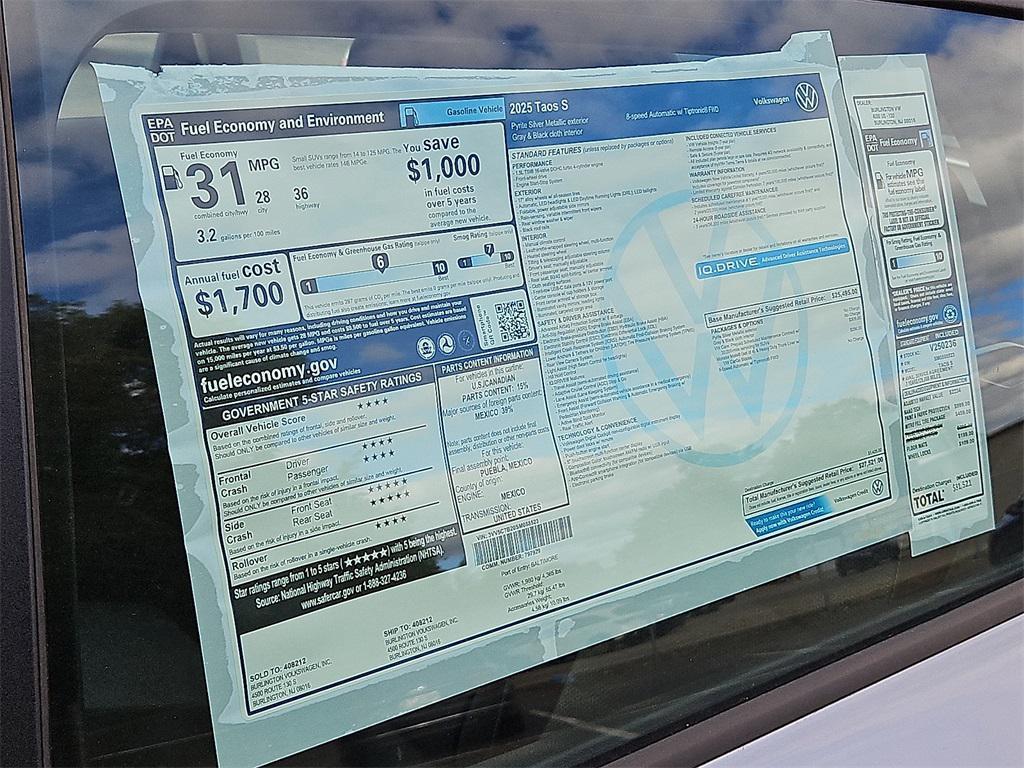 new 2025 Volkswagen Taos car, priced at $27,521