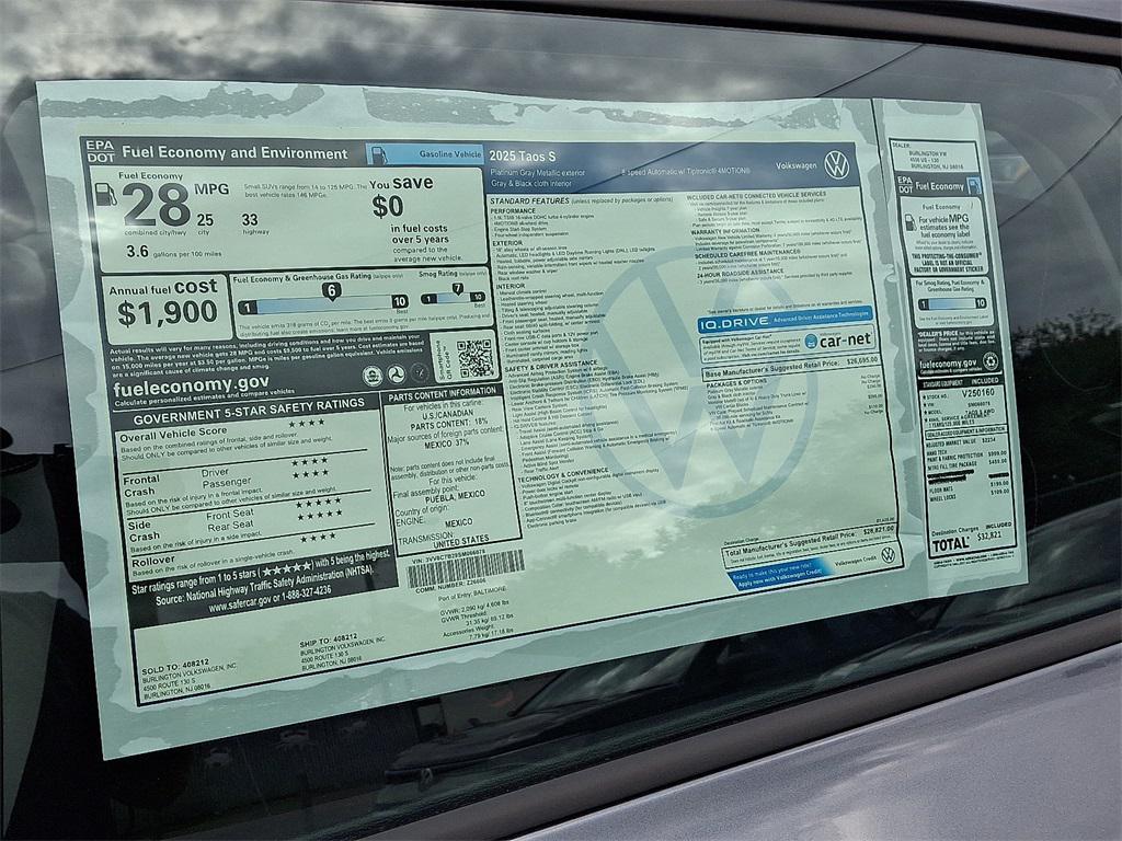 new 2025 Volkswagen Taos car, priced at $28,821