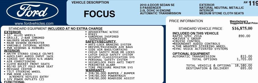 used 2010 Ford Focus car, priced at $7,995