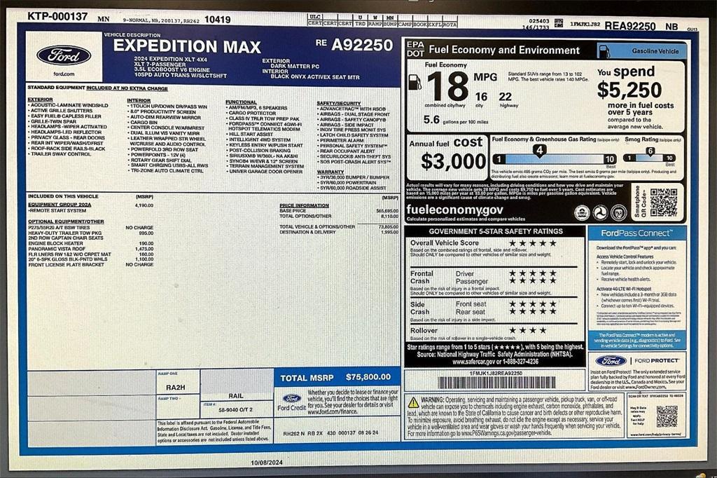 new 2024 Ford Expedition Max car, priced at $65,149