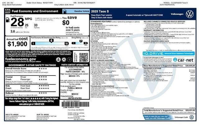 new 2025 Volkswagen Taos car, priced at $28,062