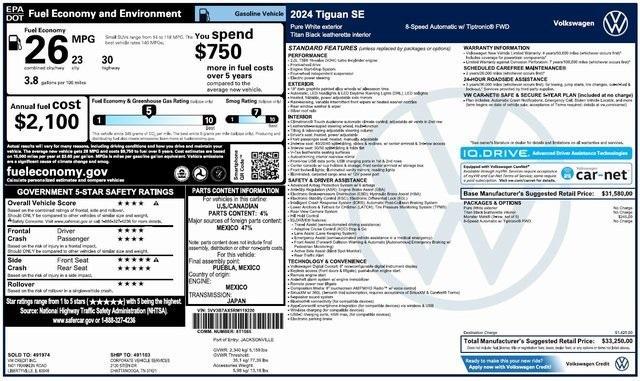 used 2024 Volkswagen Tiguan car, priced at $28,500