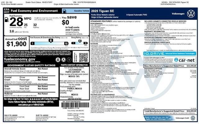 new 2025 Volkswagen Tiguan car, priced at $33,120