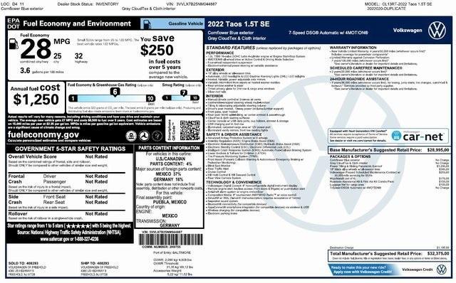 used 2022 Volkswagen Taos car, priced at $23,500