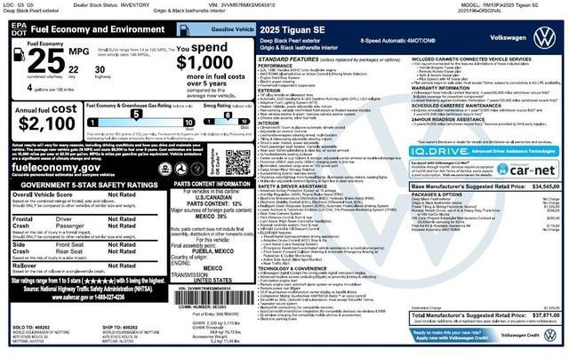 new 2025 Volkswagen Tiguan car, priced at $36,519