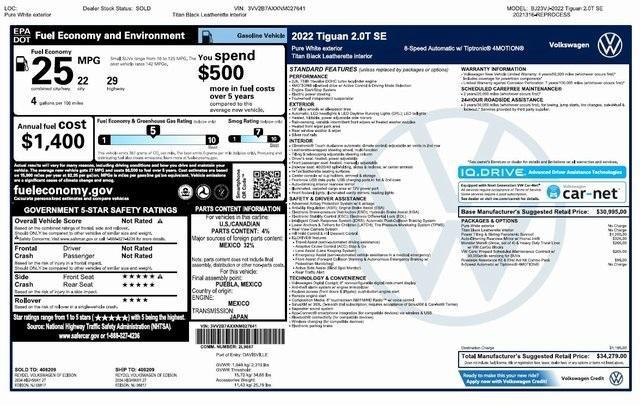 used 2022 Volkswagen Tiguan car, priced at $22,995
