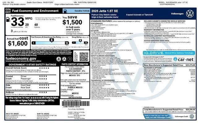 new 2025 Volkswagen Jetta car, priced at $27,253