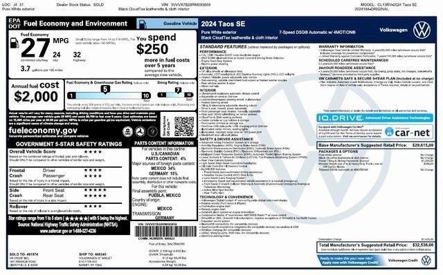 used 2024 Volkswagen Taos car, priced at $26,750