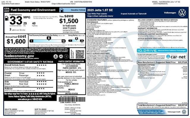 new 2025 Volkswagen Jetta car, priced at $27,583