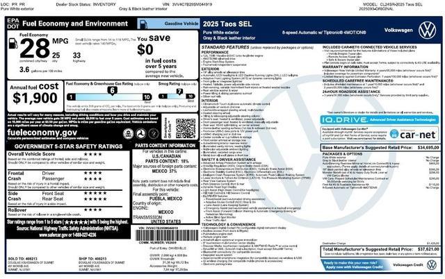 new 2025 Volkswagen Taos car, priced at $36,298