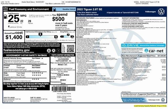 used 2022 Volkswagen Tiguan car, priced at $21,950