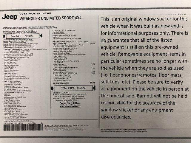 used 2017 Jeep Wrangler Unlimited car, priced at $17,988