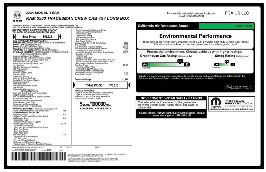 new 2024 Ram 3500 car, priced at $69,165