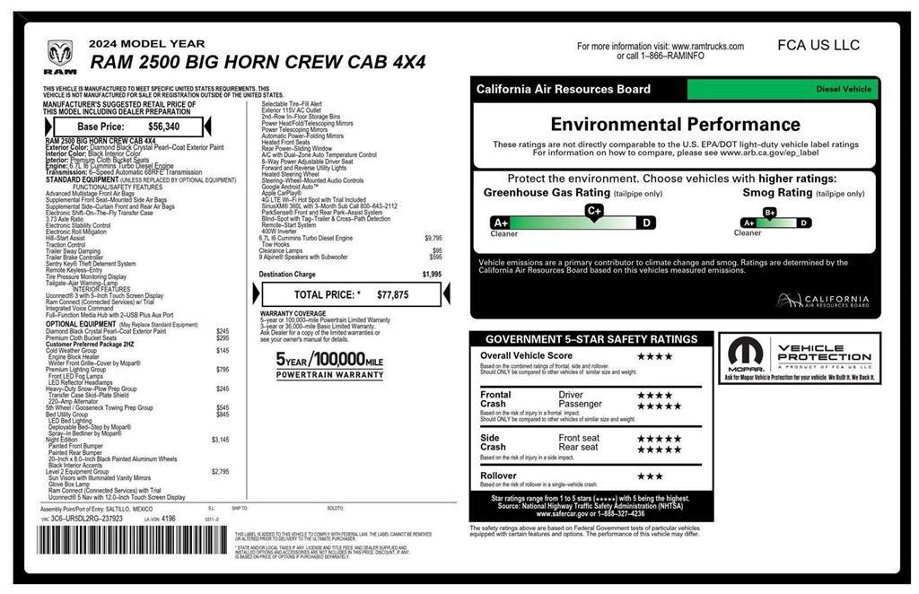 new 2024 Ram 2500 car, priced at $73,875