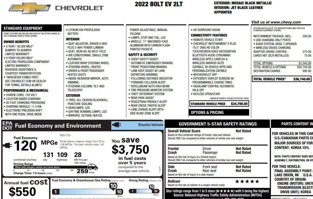 used 2022 Chevrolet Bolt EV car, priced at $18,995