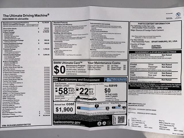 new 2025 BMW X5 PHEV car, priced at $83,340