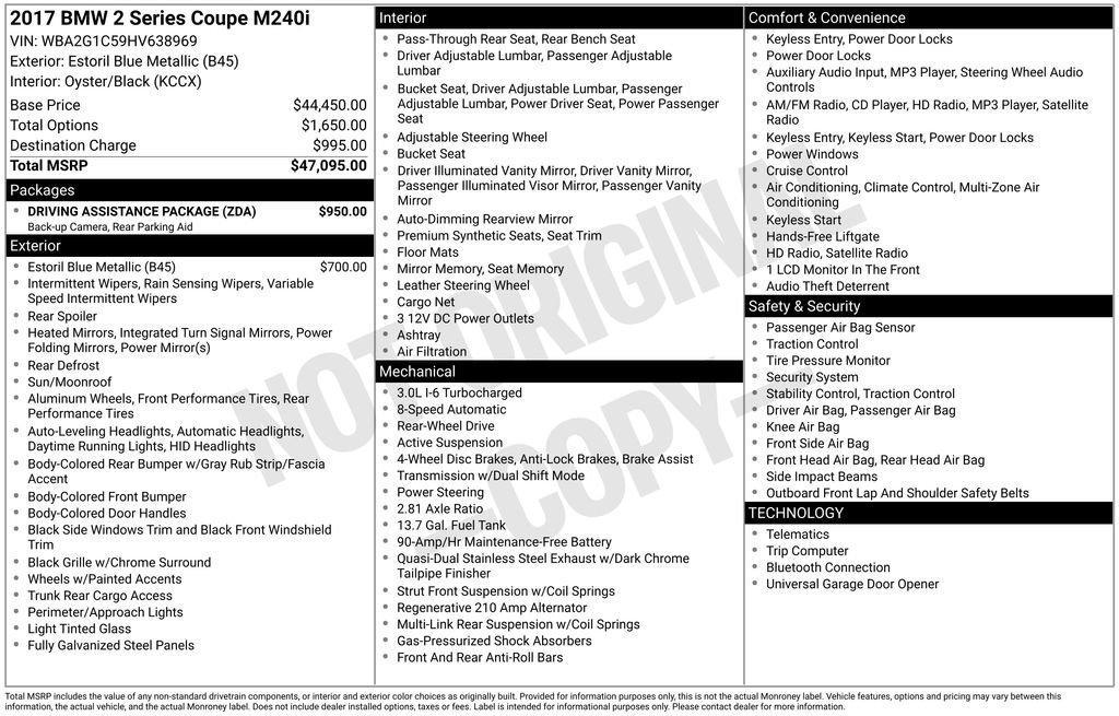 used 2017 BMW M240 car, priced at $17,784