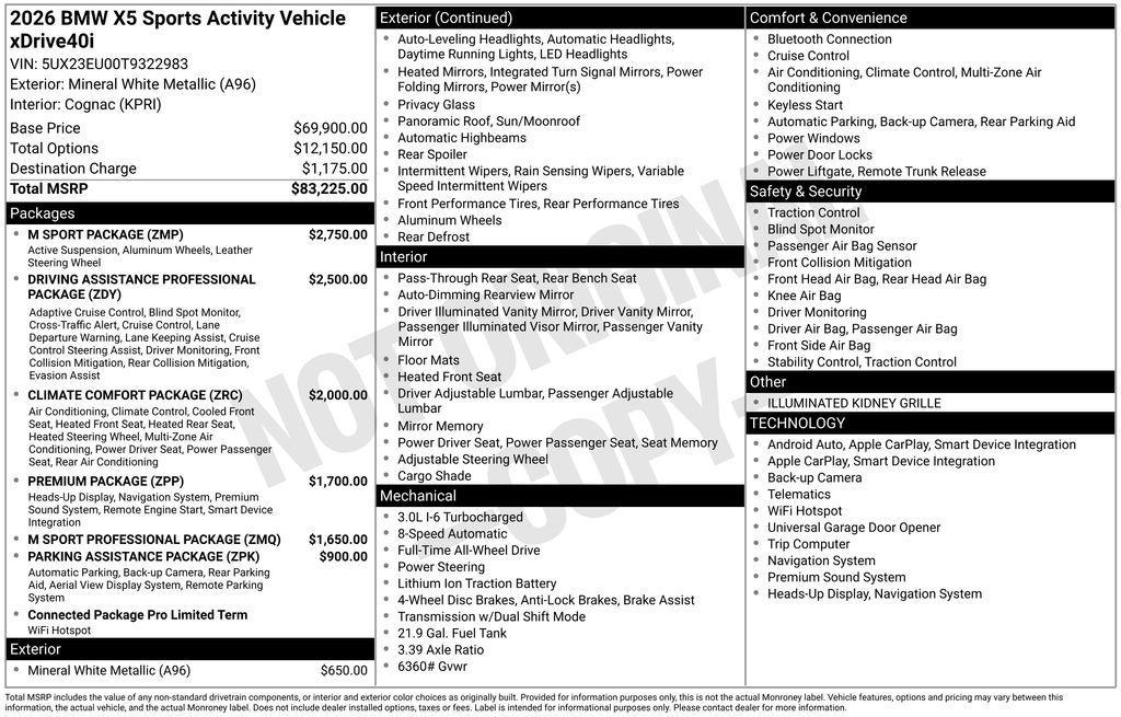 new 2026 BMW X5 car, priced at $83,700