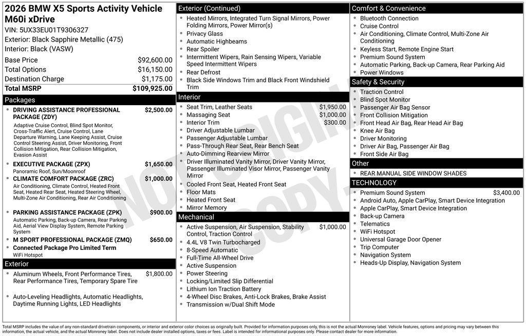new 2026 BMW X5 car, priced at $110,845