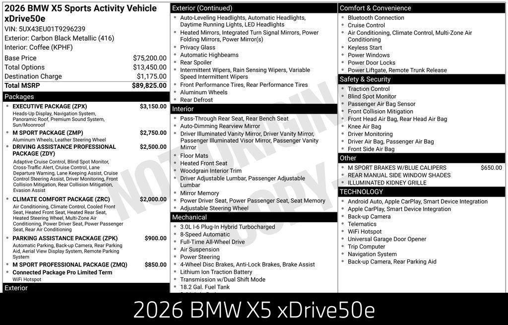 new 2026 BMW X5 PHEV car, priced at $89,175