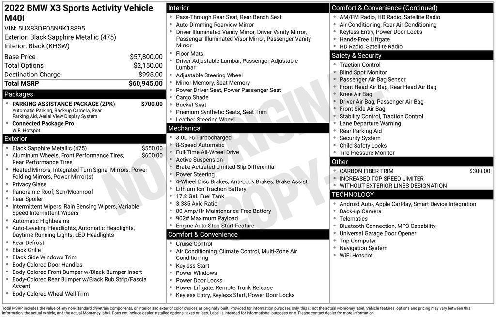 used 2022 BMW X3 car, priced at $38,485