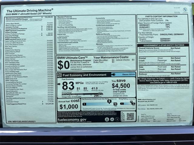 new 2025 BMW i7 car, priced at $141,675