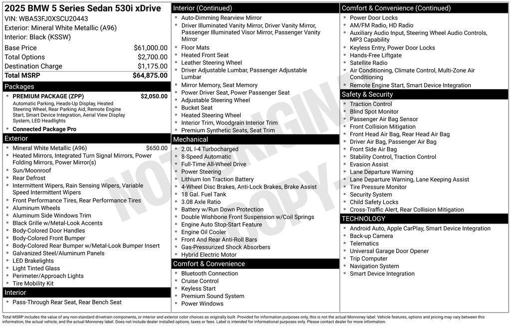 used 2025 BMW 530 car, priced at $51,855
