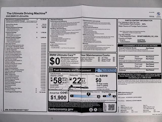 new 2025 BMW X5 PHEV car, priced at $79,740