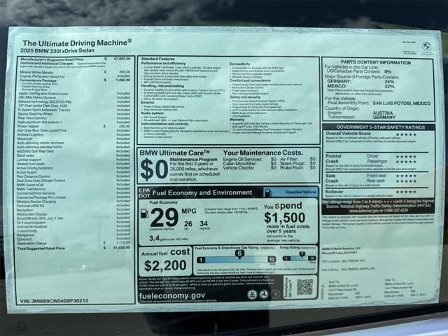 new 2025 BMW 330 car, priced at $51,425