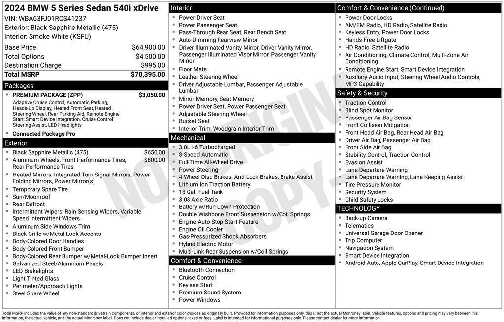 used 2024 BMW 540 car, priced at $51,445
