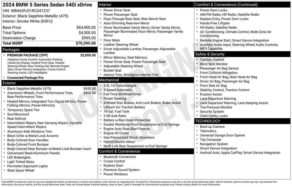 used 2024 BMW 540 car, priced at $49,445