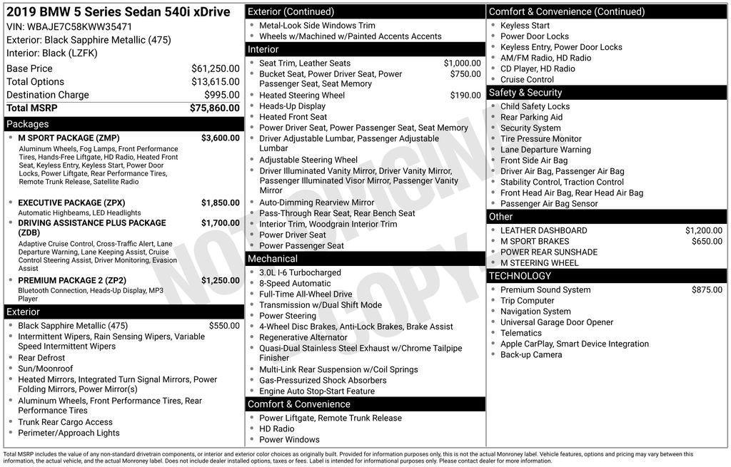 used 2019 BMW 540 car, priced at $27,984