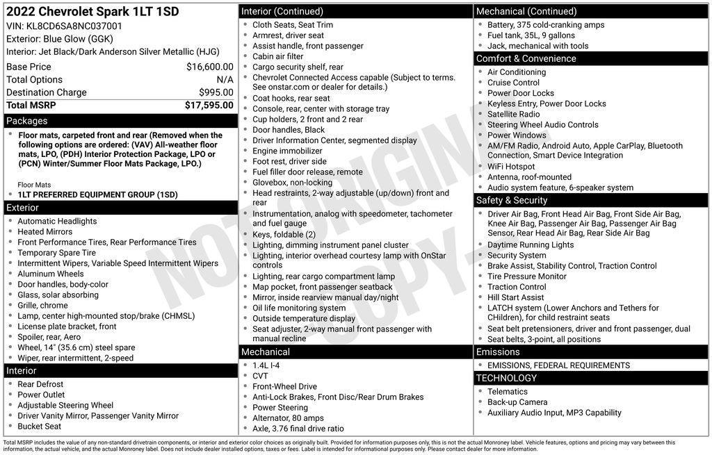 used 2022 Chevrolet Spark car, priced at $12,955