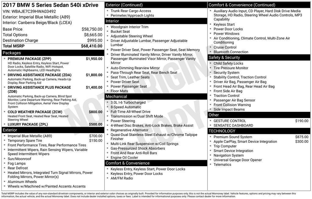 used 2017 BMW 540 car, priced at $20,959